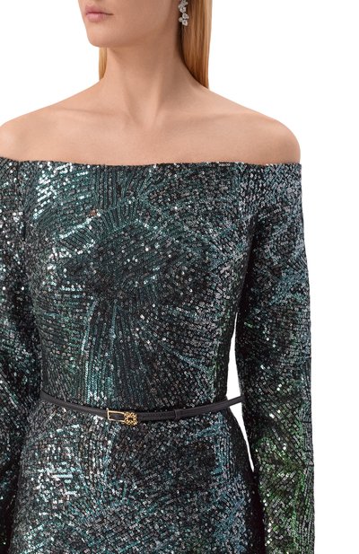 Платье с отделкой пайетками ELIE SAAB темно-зеленого цвета по цене 536500 руб., арт. D0419PF25/PA012, фото 4 Платье с отделкой пайетками ELIE SAAB, арт. D0419PF25/PA012, фото 4