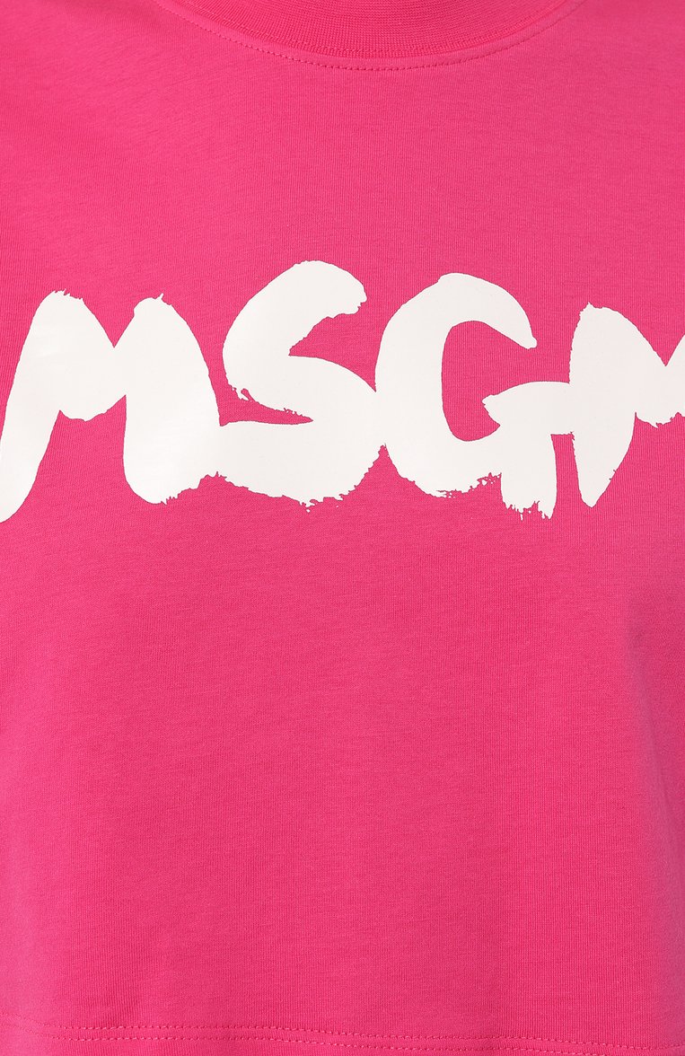 Женская хлопковая футболка MSGM фуксия цвета, арт. 3641MDM100/247002 | Фото 5 (Длина (для топов): Укороченные; Драгоценные камни: Проставлено; Рукава: Короткие; Материал сплава: Проставлено; Материал внешний: Хлопок; Принт: С принтом; Стили: Спорт-шик)