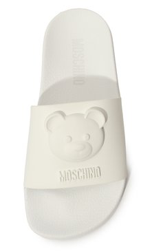 Женские шлепанцы MOSCHINO бе�лого цвета, арт. MA28532G1I/M15/35 | Фото 4 (Материал внешний: Экокожа; Подошва: Платформа; Материал сплава: Проставлено; Драгоценные камни: Проставлено)