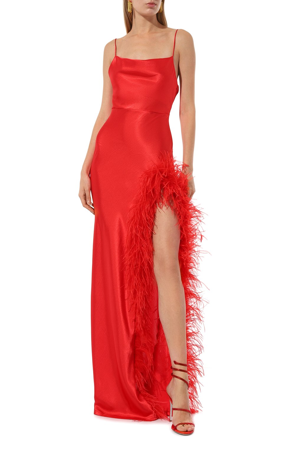 Атласное платье с отделкой перьями SASHA KIM, арт. УТ-00001314, фото 2