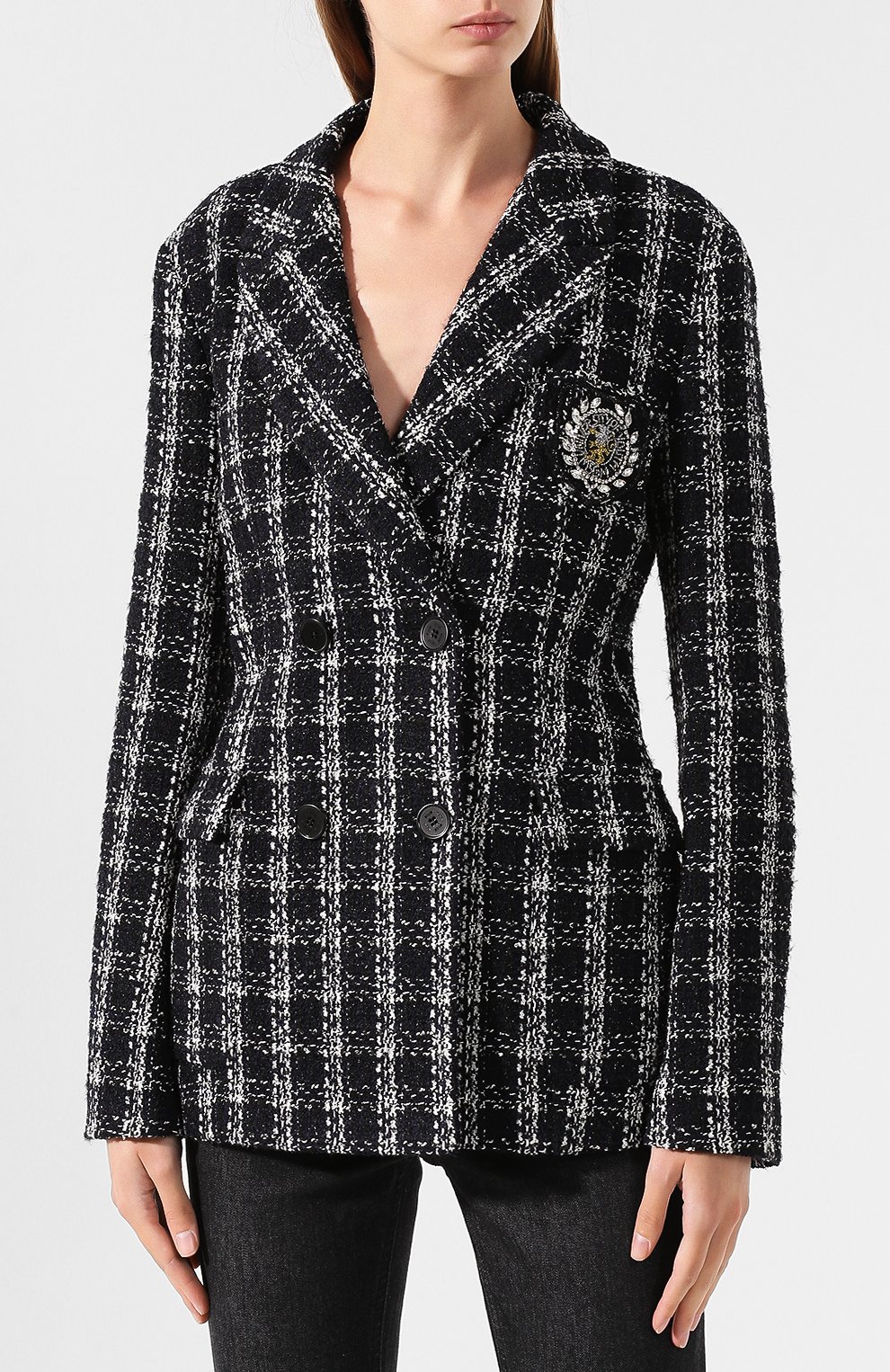 Двубортный жакет MSGM черно-белого цвета по цене 57650 руб., арт. 2741MDG07X 195624, фото 3 Двубортный жакет MSGM, арт. 2741MDG07X 195624, фото 3
