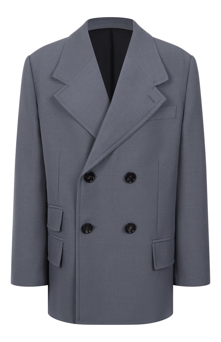Женский шерстяной жакет BOTTEGA VENETA серого цвета, арт. 815455/V4XY0 | Фото 1 (Материал внешний: Шерсть; Автоматизация ТО: Проставлено; Автоматизация состава: Проставлено; Длина (для топов): Удлиненные; Рукава: Длинные; 1-2-бортные: Двубортные; Женское Кросс-КТ: Жакет-одежда; Кросс-КТ: костюм; Стили: Классический; Материал подклада: Вискоза)