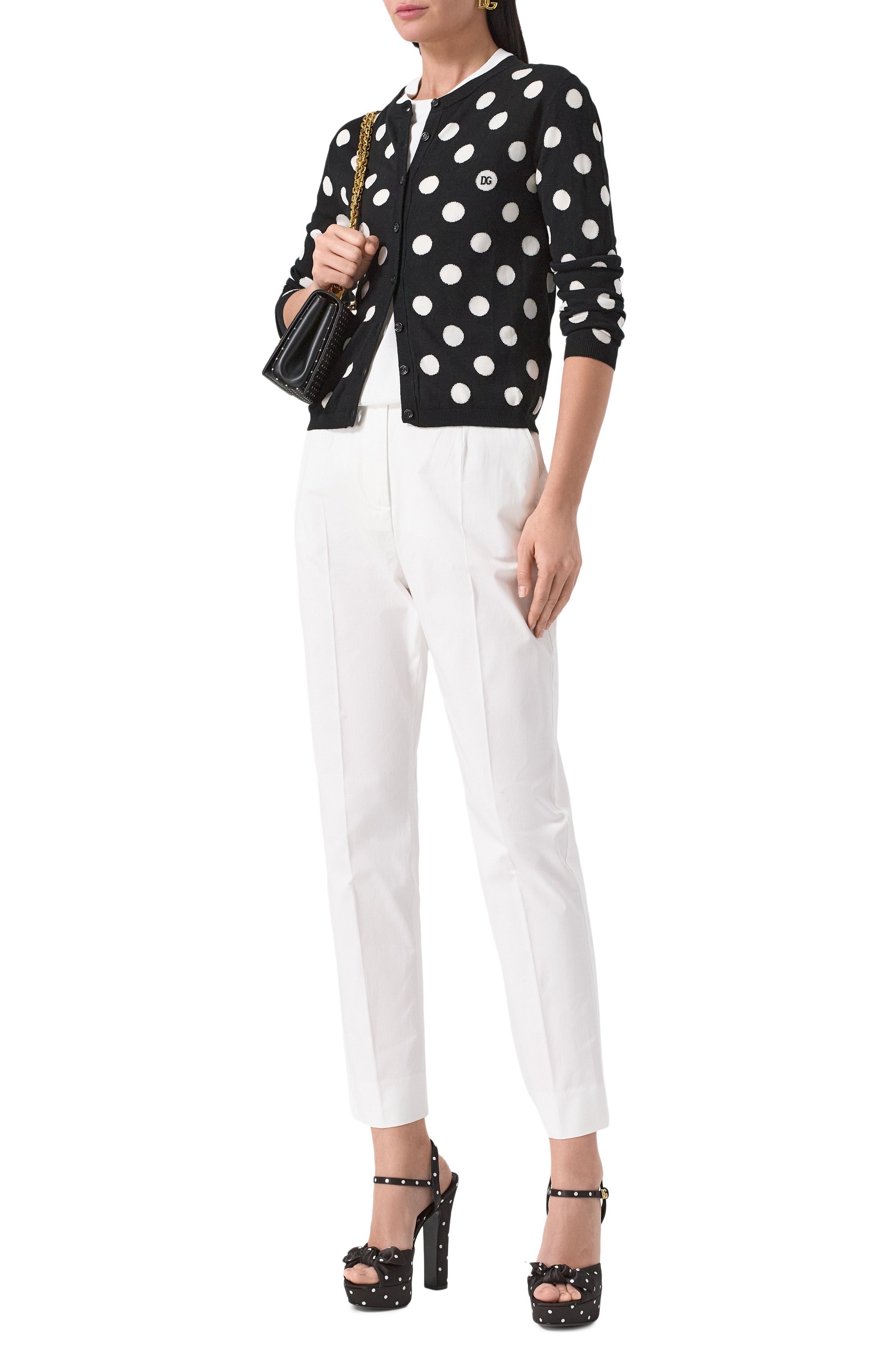 Кардиган из шерсти и шелка DOLCE & GABBANA черно-белого цвета по цене 175500 руб., арт. FXV28T/JCVYK, фото 2 Кардиган из шерсти и шелка DOLCE & GABBANA, арт. FXV28T/JCVYK, фото 2