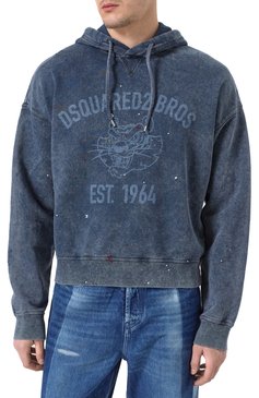 Мужской хлопковое худи DSQUARED2 темно-синего цвета, арт. S74GU0848/S25030 | Фото 3 (Длина (для топов): Стандартные; Драгоценные камни: Проставлено; Рукава: Длинные; Материал сплава: Проставлено; Мужское Кросс-КТ: Худи-одежда; Стили: Кэжуэл; Принт: С принтом; Материал внешний: Хлопок)