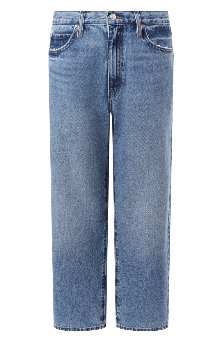 Женские джинсы FRAME DENIM синего цвета, арт. WP25DPA017 | Фото 1 (Материал внешний: Хлопок, Деним; Длина (брюки, джинсы): Стандартные; Силуэт Ж (брюки и джинсы): Прямые; Кросс-КТ: Деним; Стили: Кэжуэл; Детали: Делаве)