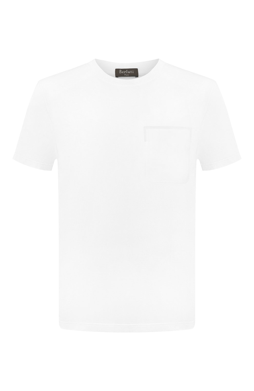 Хлопковая футболка с отделкой из кожи BERLUTI белого цвета по цене 45100 руб., арт. R14JRS13-001, фото 1 Хлопковая футболка с отделкой из кожи BERLUTI, арт. R14JRS13-001, фото 1