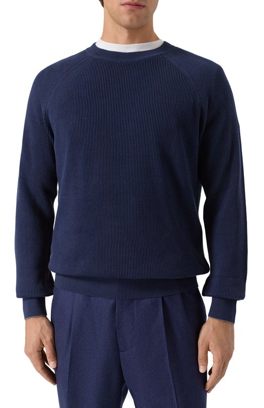 Хлопковый джемпер Brunello Cucinelli M29400100 Синий  M29400100 Фото 3