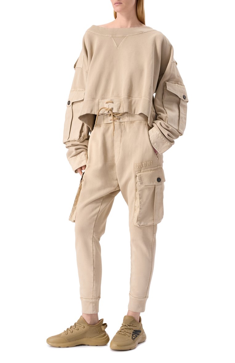 Женский хлопковый свитшот DSQUARED2 бежевого цвета, арт. S75GU0585/S25030 | Фото 2 (Длина (для топов): Стандартные; Рукава: Длинные; Материал внешний: Хлопок; Женское Кросс-КТ: Свитшот-одежда; Стили: Спорт-шик)