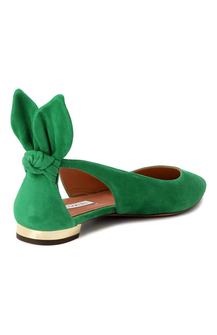 Женские замшевые балетки bow tie AQUAZZURA зеленого цвета, арт. DENFLAB0-SUE-000 | Фото 5 (Материал внутренний: Натуральная кожа; Каблук высота: Низкий; Подошва: Плоская; Драгоценные камни: Проставлено; Материал внешний: Натуральная кожа, Замша; Материал сплава: Проставлено)