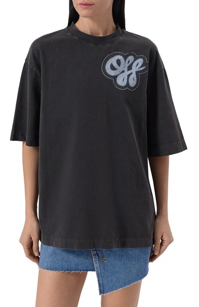 Хлопковая футболка OFF-WHITE черного цвета по цене 49950 руб., арт. 0WAA134S25JER0030742, фото 3 Хлопковая футболка OFF-WHITE, арт. 0WAA134S25JER0030742, фото 3