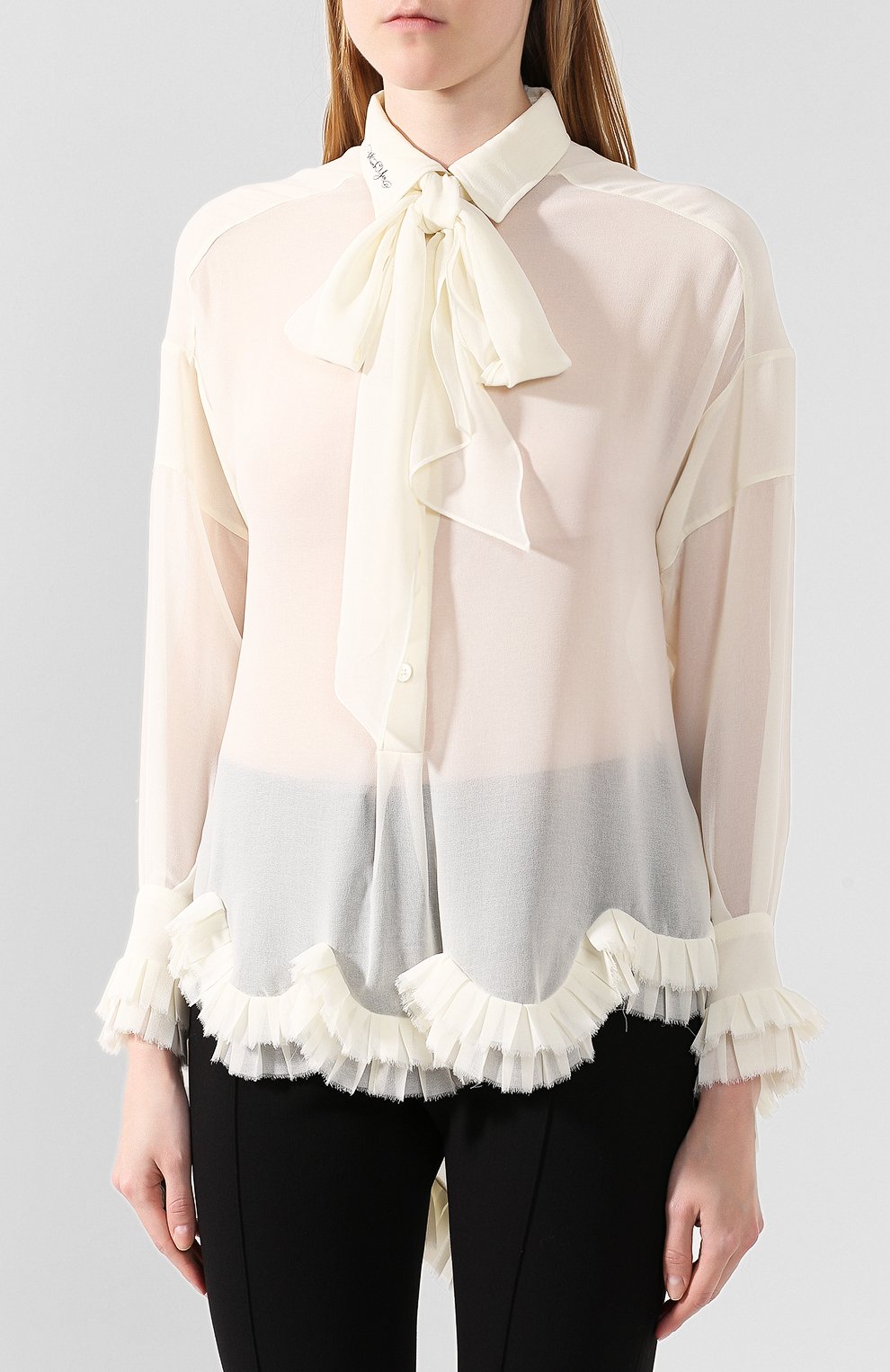 Блузка с оборкой PHILOSOPHY DI LORENZO SERAFINI белого цвета по цене 71650 руб., арт. A0208/5717, фото 3 Блузка с оборкой PHILOSOPHY DI LORENZO SERAFINI, арт. A0208/5717, фото 3