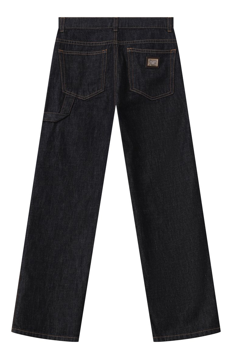 Детские джинсы DOLCE & GABBANA темно-синего цвета, арт. L42F82/LDD12/8-14 | Фото 2 (Нос: Не проставлено; Детали: Однотонный; Материал внешний: Хлопок; Автоматизация состава: Проставлено; Ростовка одежда: 13 - 15 лет | 158 см, 16 лет | 164 см, 8 лет | 128 см, 10 - 11 лет | 140 - 146см)