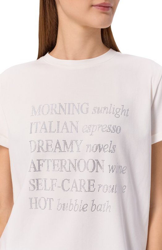 Хлопковая футболка с отделкой стразами Seven Lab CTR1.01.100.257.155 Белый  CTR1.01.100.257.155 Фото 5