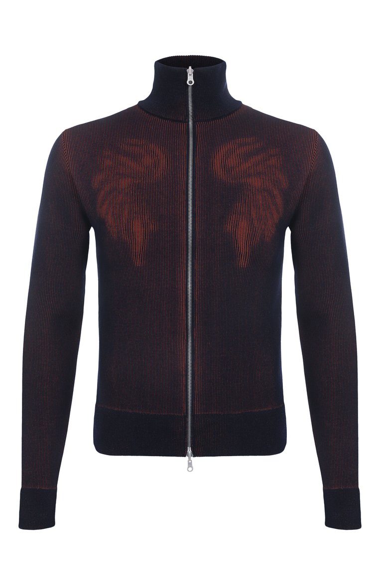 Мужской двусторонний кардиган DRIES VAN NOTEN темно-синего цвета, арт. 251-021223-1711 | Фото 1 (Длина (для топов): Стандартные; Материал внешний: Шерсть, Хлопок; Рукава: Длинные; Мужское Кросс-КТ: Кардиган-одежда; Стили: Гранж; Застежка: Молния; Автоматизация ТО: Проставлено; Автоматизация состава: Проставлено)