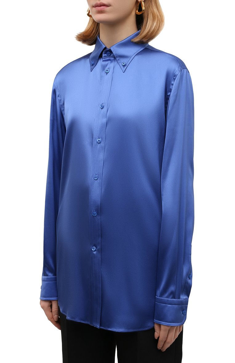 Женская шелковая блузка RALPH LAUREN синего цвета, арт. 290864929 | Фото 3 (Длина (для топов): Удлиненные; Рукава: Длинные; Материал внешний: Шелк; Принт: Без принта; Стили: Романтичный; Женское Кросс-КТ: Блуза-одежда; Региональные ограничения белый список (Axapta Mercury): RU; Драгоценные камни: Проставлено; Нос: Не проставлено; Материал сплава: Проставлено)