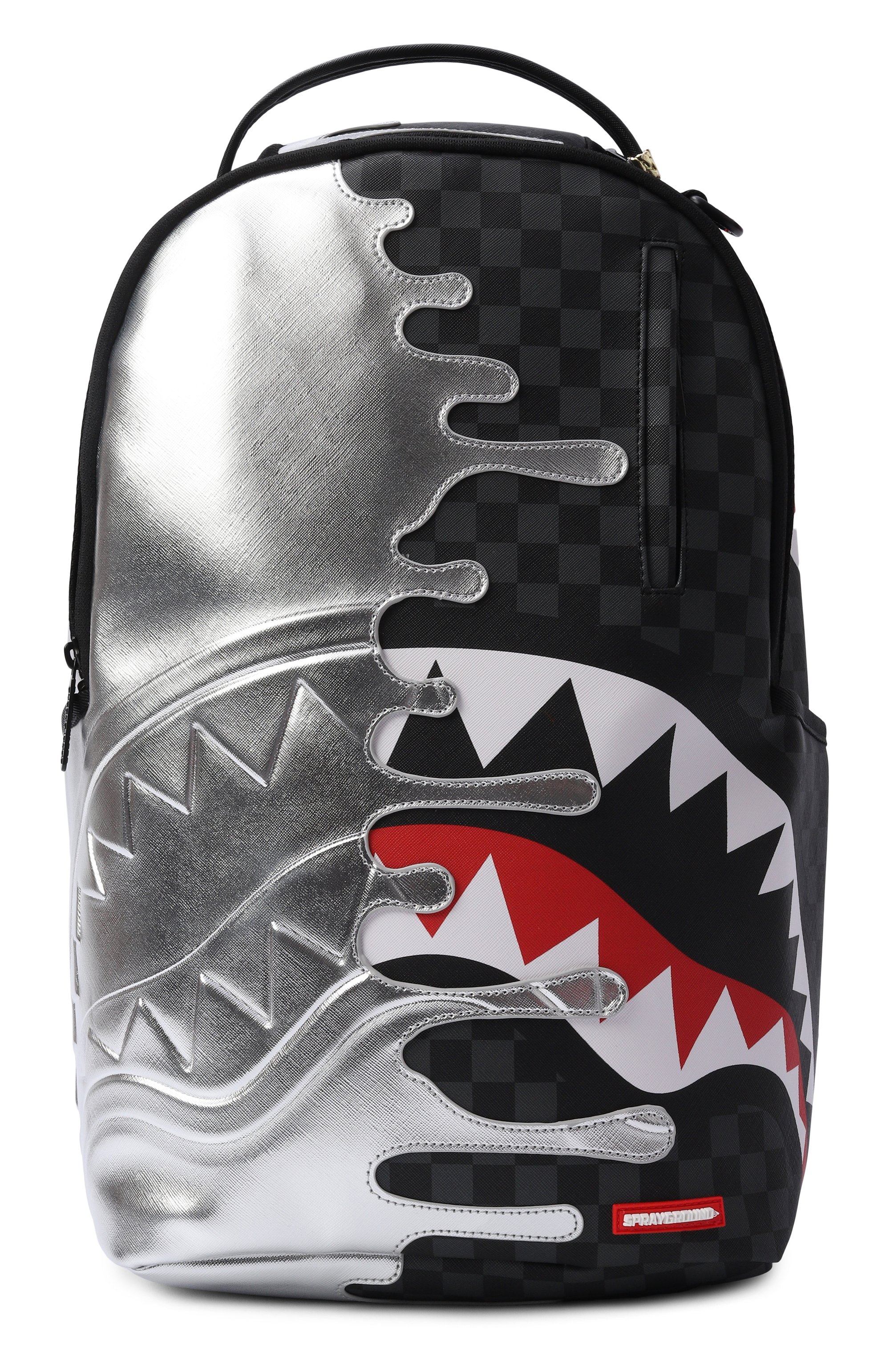 Рюкзак silver side drip black check SPRAYGROUND серебряного цвета по цене 23600 руб., арт. 910B8940NSZ/SILVER SIDE DRIP BLACK CHECK DLXSV BAC, фото 1 Рюкзак silver side drip black check SPRAYGROUND, арт. 910B8940NSZ/SILVER SIDE DRIP BLACK CHECK DLXSV BAC, фото 1