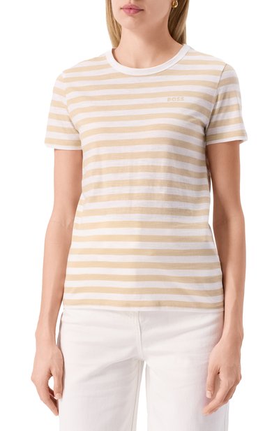 Хлопковая футболка BOSS ORANGE бежевого цвета по цене 7195 руб., арт. 50504192, фото 3 Хлопковая футболка BOSS ORANGE, арт. 50504192, фото 3