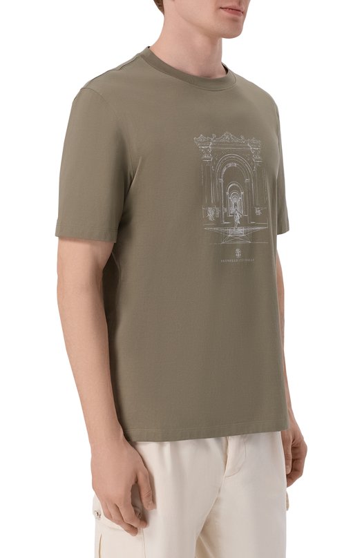 Хлопковая футболка Brunello Cucinelli M0B138521P Хаки  M0B138521P Фото 3