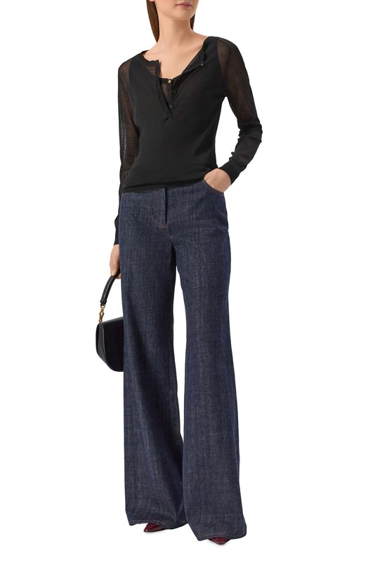 Хлопковый пуловер Elie Saab T0268/CK017 Чёрный  T0268/CK017 Фото 2