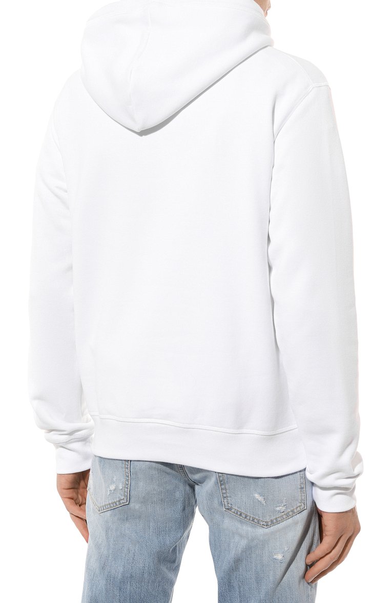 Мужской хлопковое худи DSQUARED2 белого цвета, арт. S74GU0744/S25516 | Фото 4 (Длина (для топов): Стандартные; Рукава: Длинные; Материал внешний: Хлопок; Принт: С принтом; Мужское Кросс-КТ: Худи-одежда; Стили: Спорт-шик)