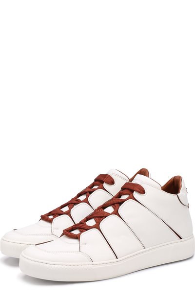 Высокие кожаные кеды на шнуровке ZEGNA белого цвета по цене 94400 руб., арт. A2891X-SWI, фото 1 Высокие кожаные кеды на шнуровке ZEGNA, арт. A2891X-SWI, фото 1