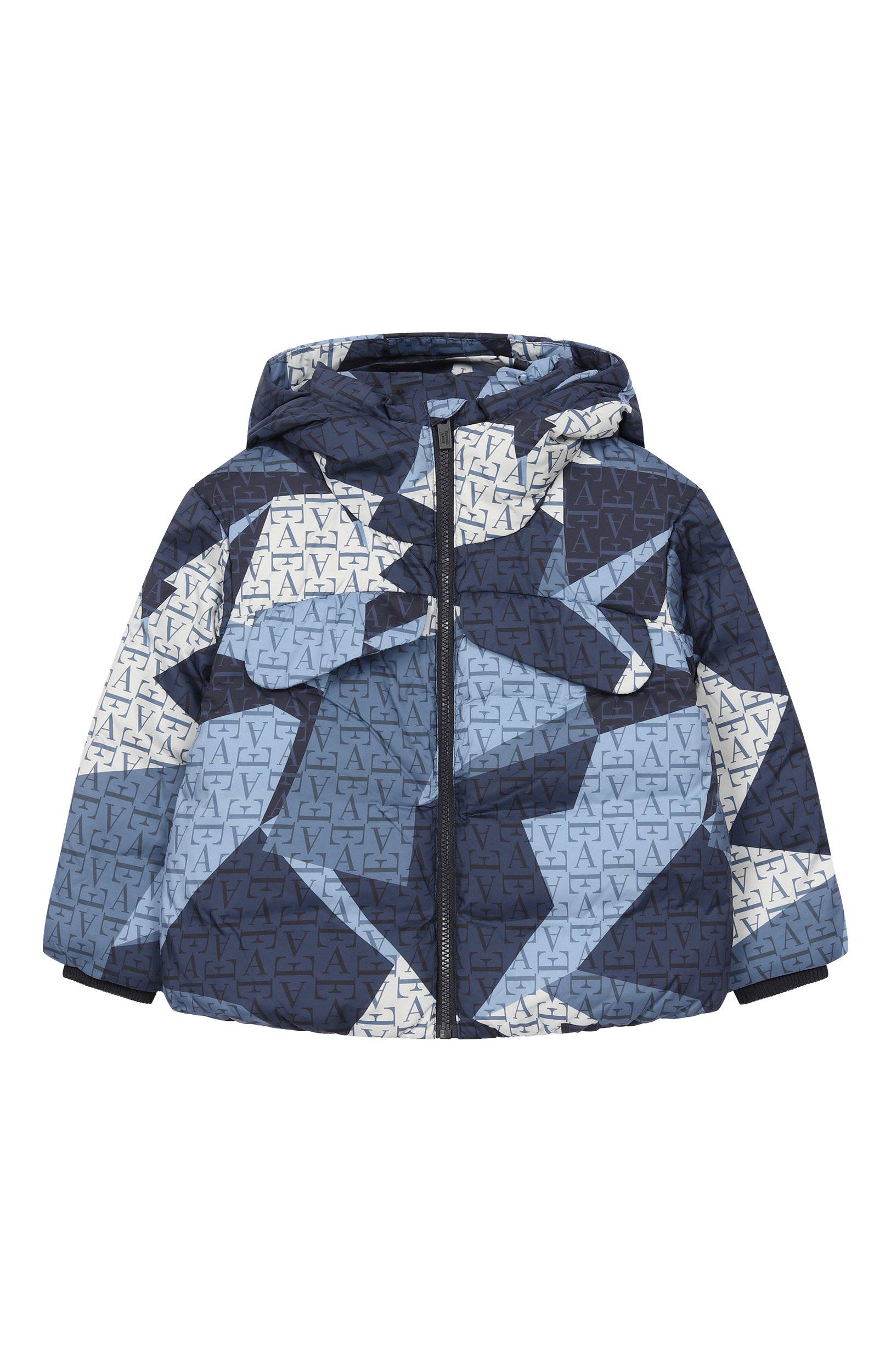 Пуховик EMPORIO ARMANI синего цвета по цене 41450 руб., арт. EB001521/AF26004, фото 1 Пуховик EMPORIO ARMANI, арт. EB001521/AF26004, фото 1