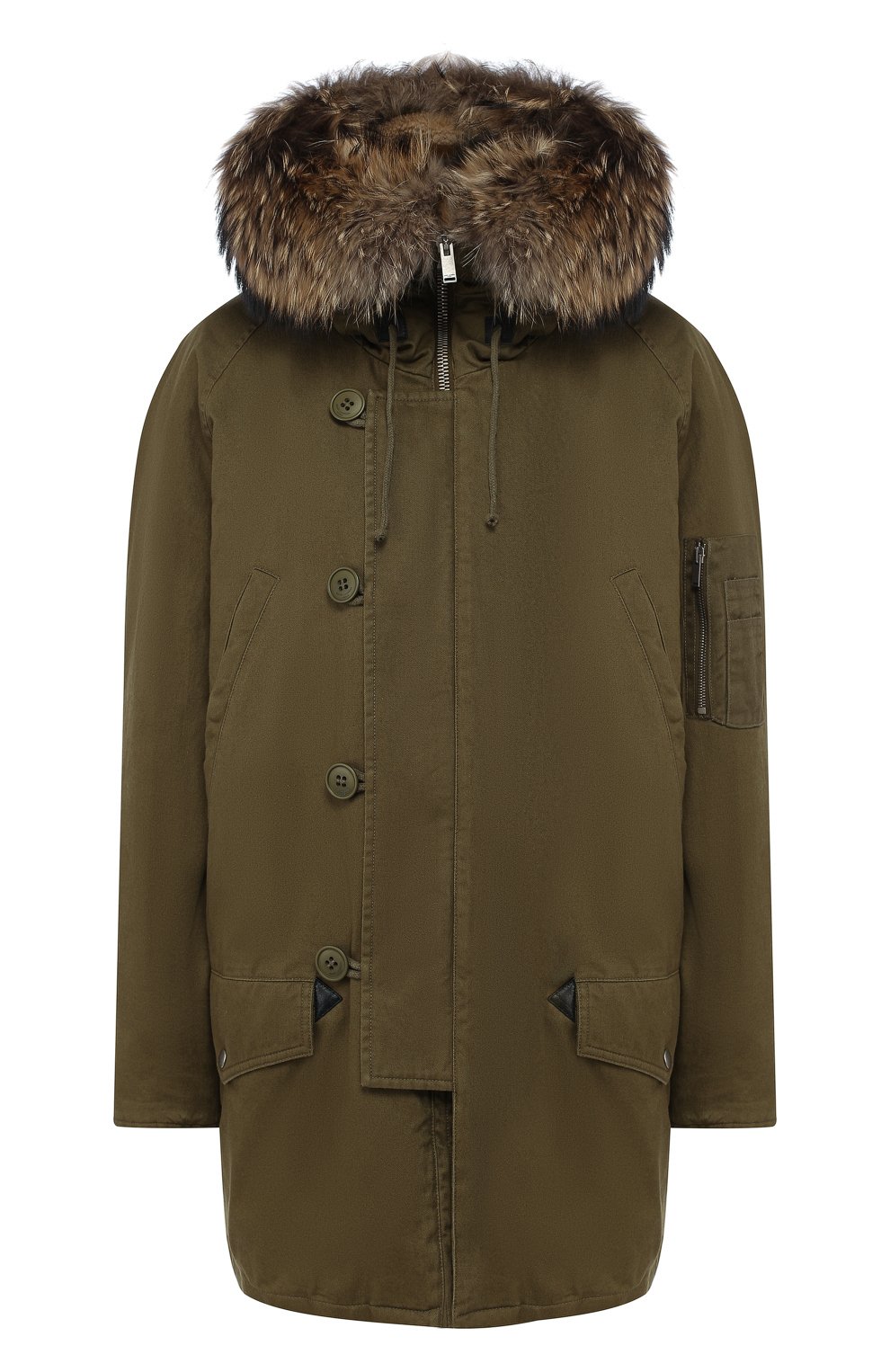 Парка на меховой подкладке SAINT LAURENT хаки цвета по цене 599500 руб., арт. 573660/Y969V, фото 1 Парка на меховой подкладке SAINT LAURENT, арт. 573660/Y969V, фото 1