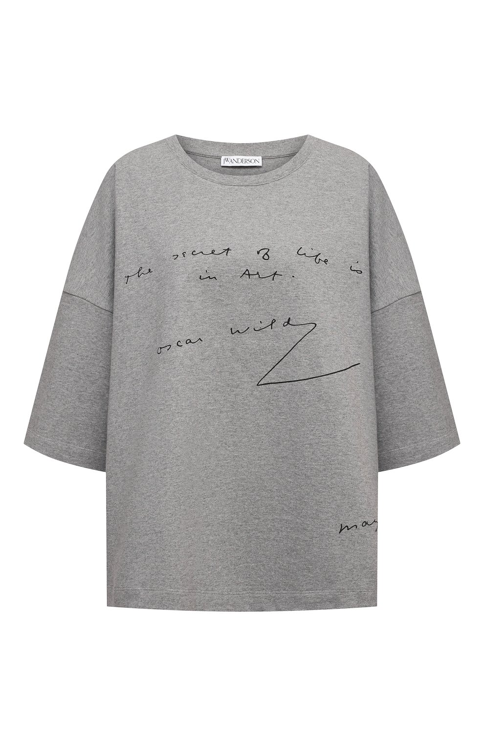 Хлопковая футболка JW ANDERSON серого цвета по цене 11900 руб., арт. JS0002 PG0079, фото 1 Хлопковая футболка JW ANDERSON, арт. JS0002 PG0079, фото 1