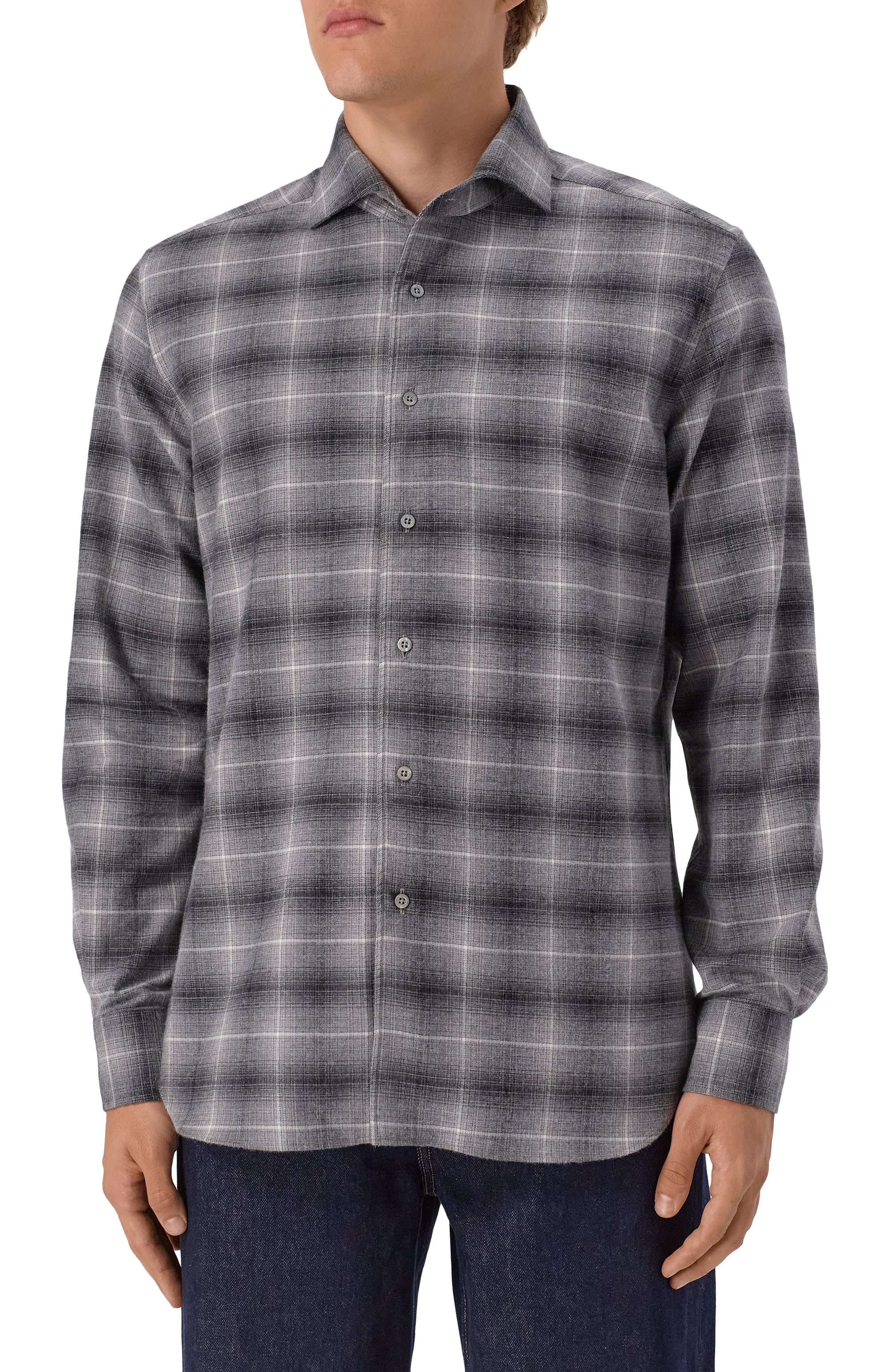 Рубашка из хлопка и кашемира CORNELIANI серого цвета по цене 46850 руб., арт. 26P156-2611629, фото 3 Рубашка из хлопка и кашемира CORNELIANI, арт. 26P156-2611629, фото 3