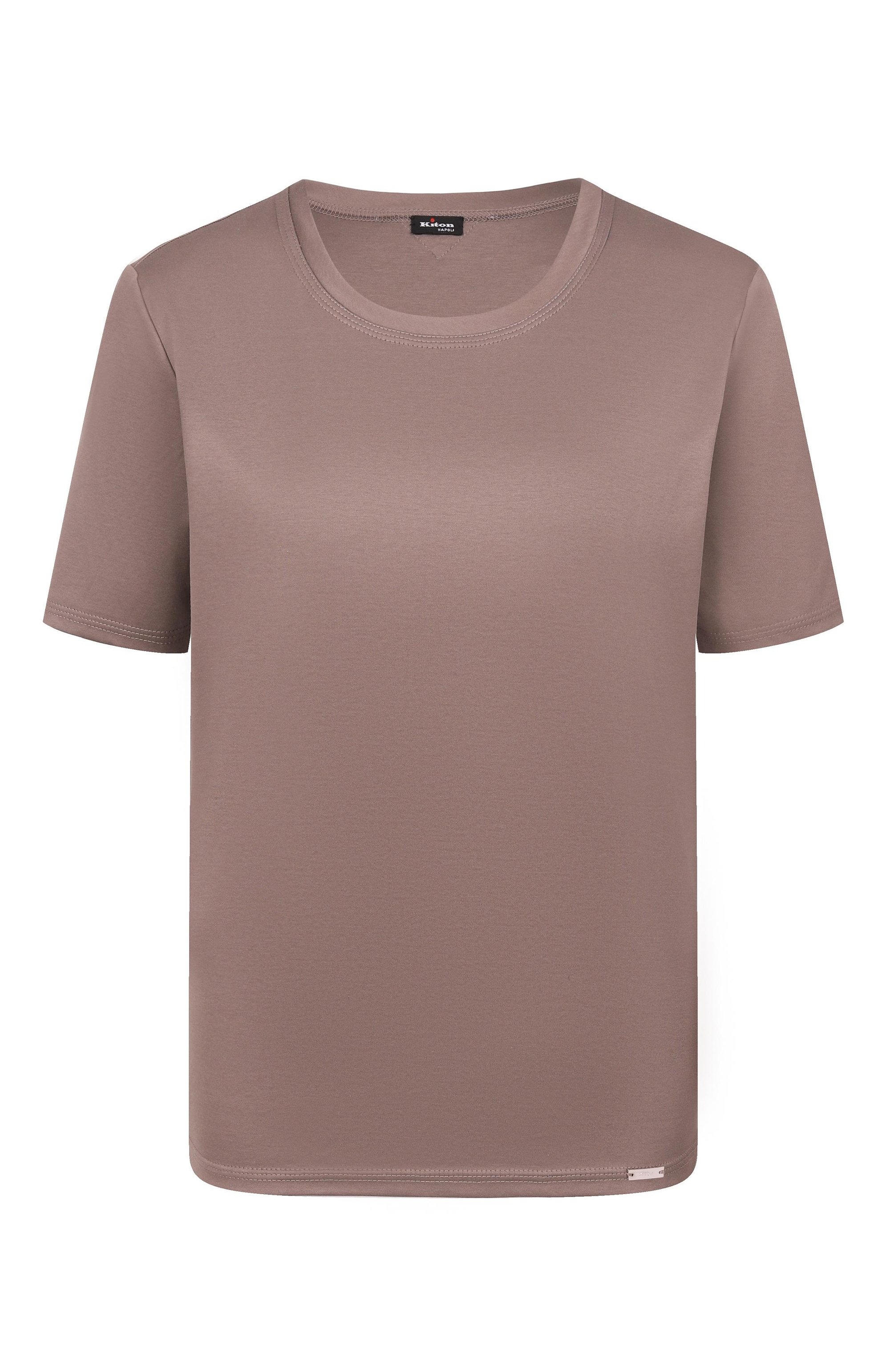 Хлопковая футболка KITON коричневого цвета по цене 110000 руб., арт. D61449H08051, фото 1 Хлопковая футболка KITON, арт. D61449H08051, фото 1