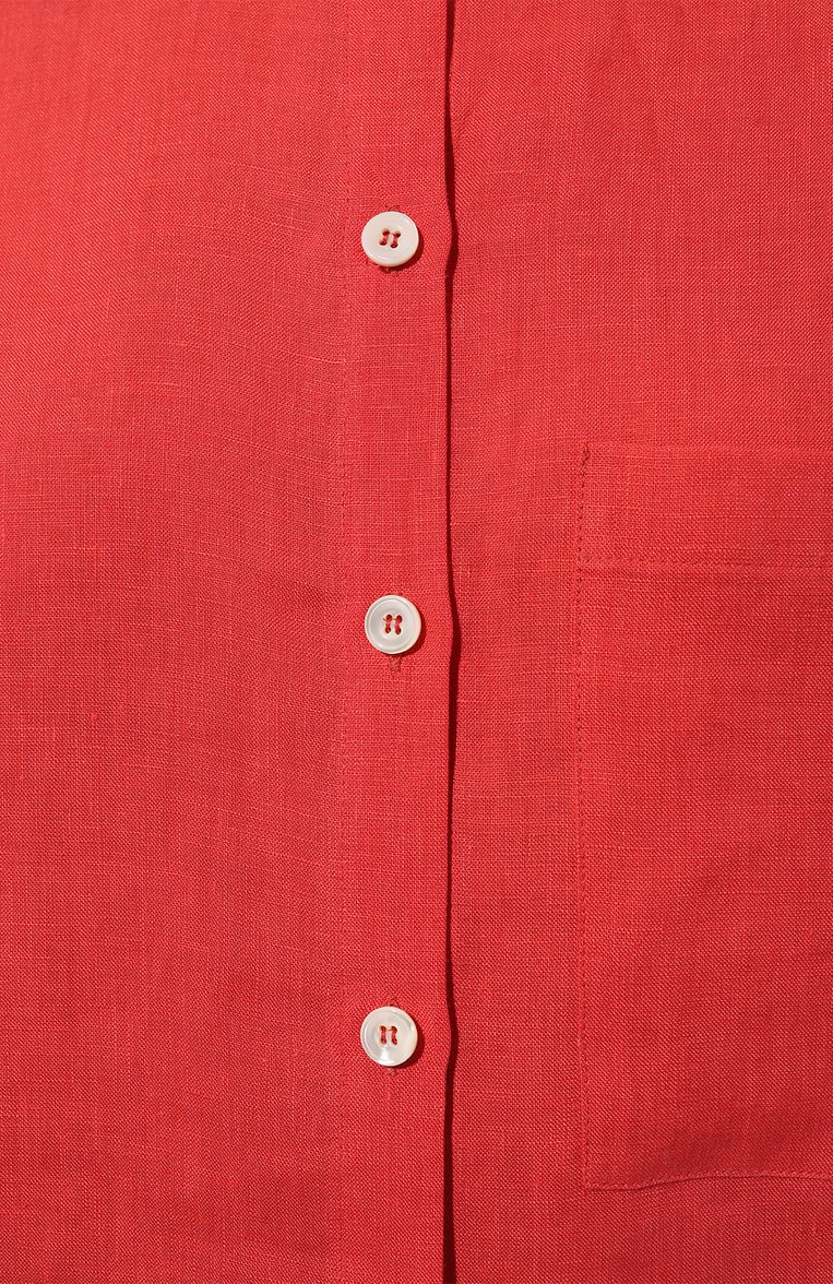 Женская льняная рубашка ELEVENTY красного цвета, арт. I80CAMI05/TES0I159 | Фото 5 (Принт: Без принта; Рукава: Короткие; Женское Кросс-КТ: Рубашка-одежда; Длина (для топов): Стандартные; Материал сплава: Проставлено; Материал внешний: Лен; Драгоценные камни: Проставлено; Стили: Кэжуэл)