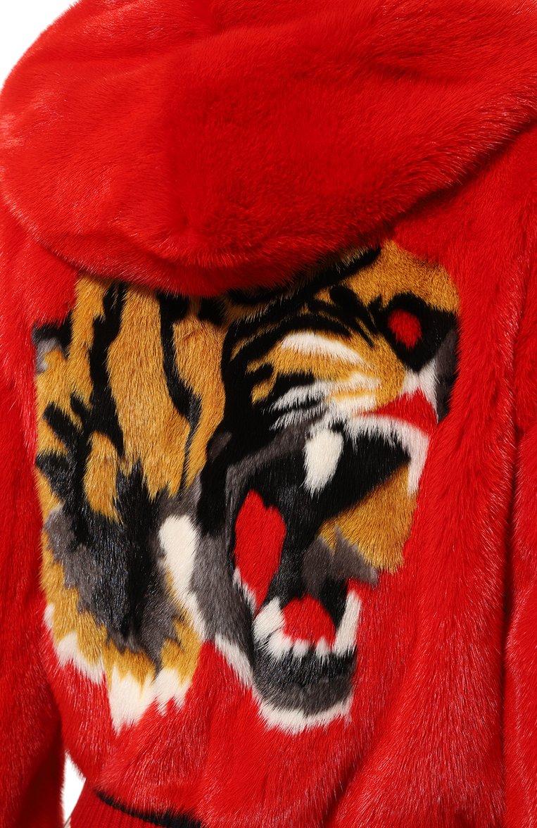 Женский бомбер из меха норки GUCCI красного цвета, арт. 479131 XW580 | Фото 5 (Длина (верхняя одежда): Короткие; Материал внешний: Шелк, Натуральный мех; Рукава: Длинные; Стили: Гламурный; Кросс-КТ: бомбер, Куртка, Утепленные; Женское Кросс-КТ: Мех)