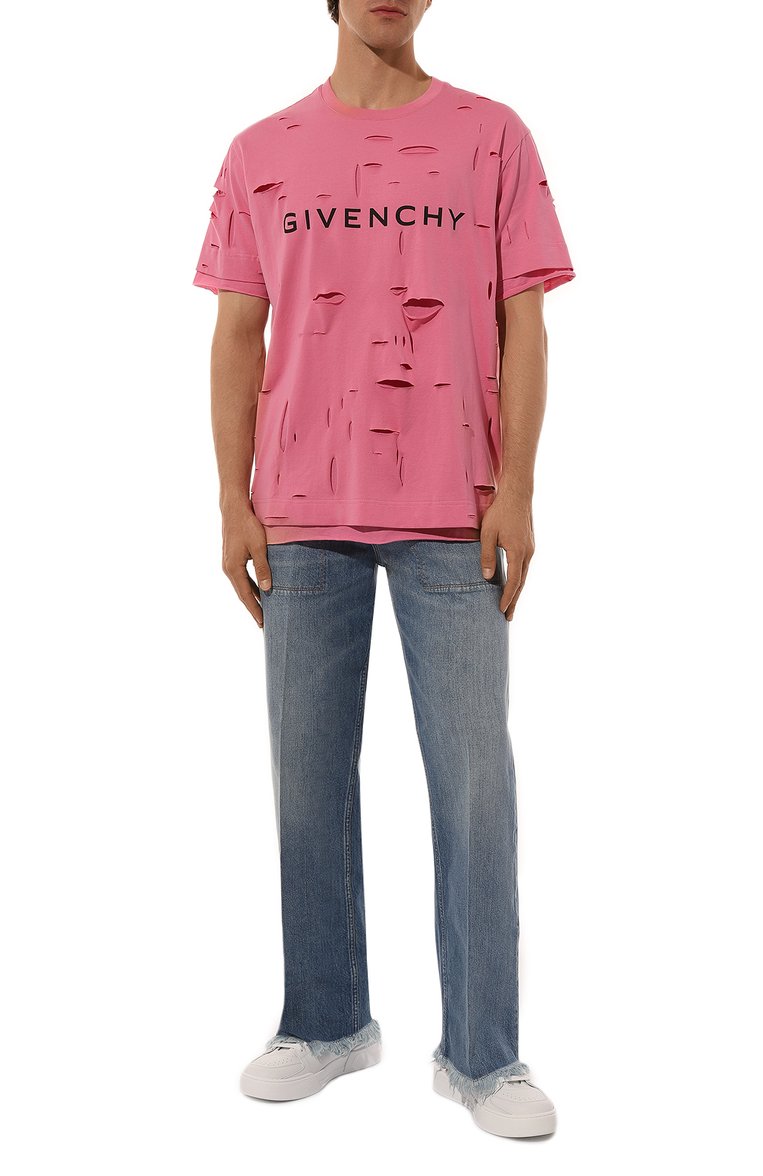 Мужская хлопковая футболка GIVENCHY розового цвета, арт. BM71GL3Y9V | Фото 2 (Принт: С принтом; Материал внешний: Хлопок; Стили: Гранж; Рукава: Короткие; Длина (для топов): Стандартные; Кросс-КТ: Джерси; Мужское Кросс-КТ: Футболка-одежда)