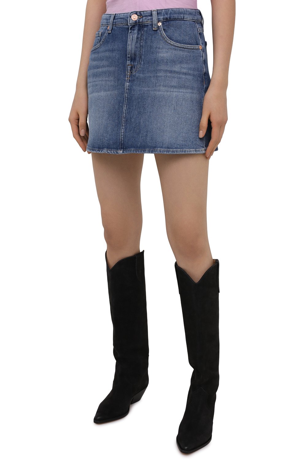 Джинсовая юбка 7 FOR ALL MANKIND синего цвета по цене 14800 руб., арт. JSQFA500MI, фото 3 Джинсовая юбка 7 FOR ALL MANKIND, арт. JSQFA500MI, фото 3