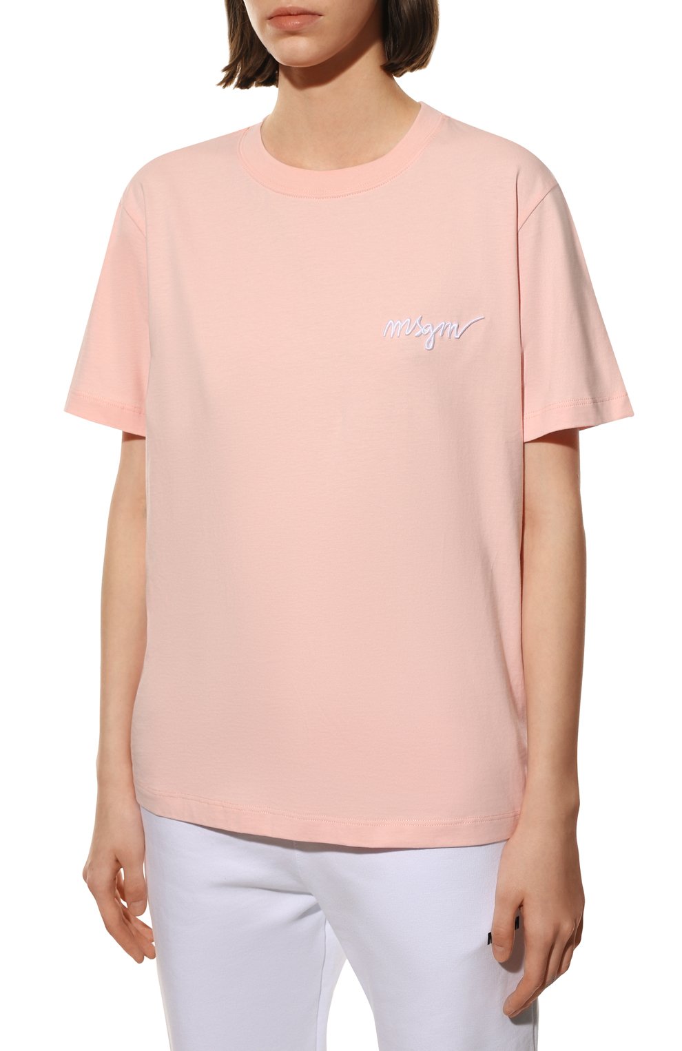 Хлопковая футболка MSGM розового цвета по цене 12800 руб., арт. 3241MDM540 227298, фото 3 Хлопковая футболка MSGM, арт. 3241MDM540 227298, фото 3