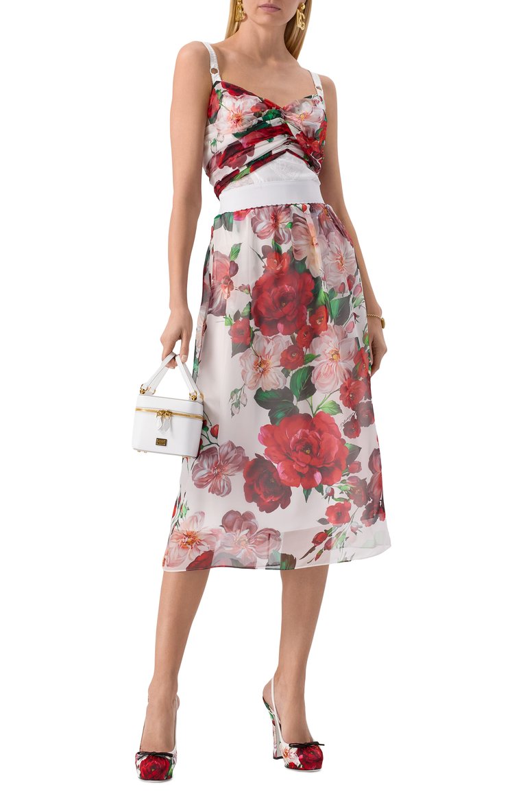 Женская шелковая юбка DOLCE & GABBANA красного цвета, арт. F4CNIT/IS1Y6_SET | Фото 2 (Длина Ж (юбки, платья, шорты): Миди; Автоматизация состава: Проставлено; Материал внешний: Шелк; Автоматизация ТО: Проставлено; Стили: Романтичный)