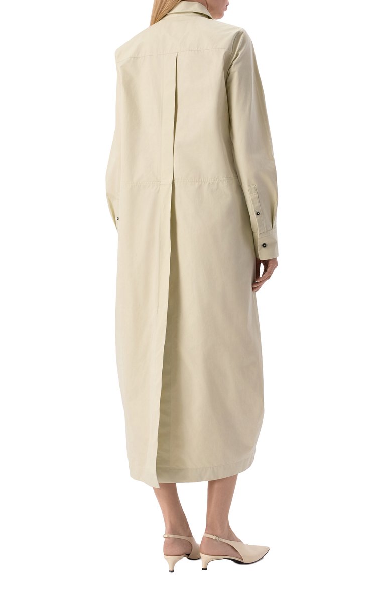 Женское хлопковое платье JIL SANDER светло-зеленого цвета, арт. J04CT0005-J45002 | Фото 4 (Длина Ж (юбки, платья, шорты): Миди; Рукава: Длинные; Драгоценные камни: Проставлено; Материал сплава: Проставлено; Случай: Повседневный; Женское Кросс-КТ: Платье-одежда; Стили: Кэжуэл; Материал внешний: Хлопок)