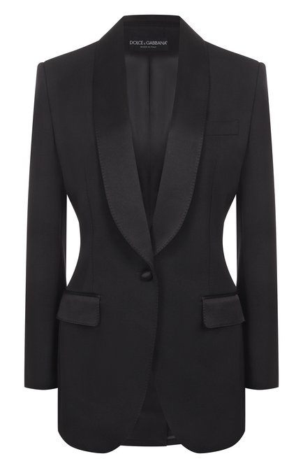 Женский жакет из шерсти и шелка DOLCE & GABBANA черного цвета, арт. F2964T/FU21E | Фото 1 (Драгоценные камни: Проставлено; Материал сплава: Проставлено; Длина (для топов): Удлиненные; Рукава: Длинные; Материал внешний: Шерсть)