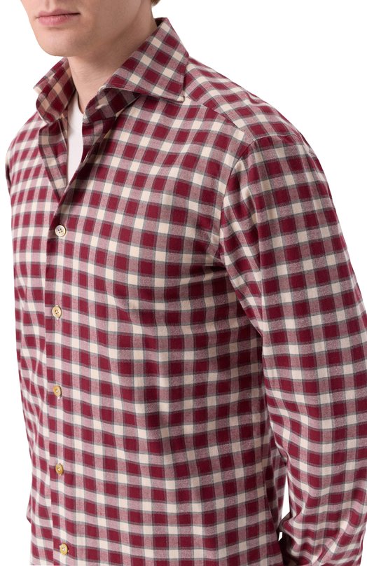 Хлопковая рубашка Kiton UCCH0943905 Бордовый  UCCH0943905 Фото 5