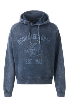 Мужской хлопковое худи DSQUARED2 темно-синего цвета, арт. S74GU0848/S25030 | Фото 1 (Длина (для топов): Стандартные; Драгоценные камни: Проставлено; Рукава: Длинные; Материал сплава: Проставлено; Мужское Кросс-КТ: Худи-одежда; Стили: Кэжуэл; Принт: С принтом; Материал внешний: Хлопок)