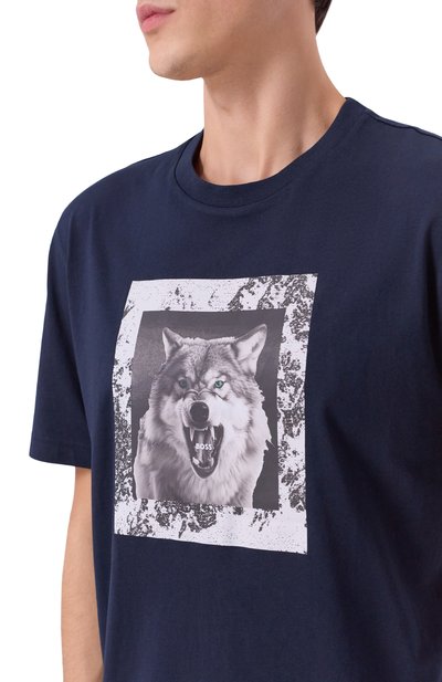 Хлопковая футболка BOSS ORANGE темно-синего цвета по цене 8295 руб., арт. 50554615, фото 5 Хлопковая футболка BOSS ORANGE, арт. 50554615, фото 5