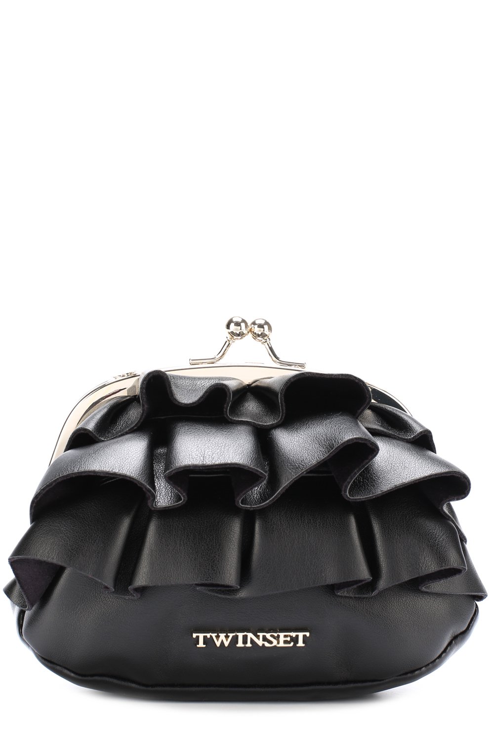Сумка с оборками на цепочке TWINSET черного цвета по цене 7995 руб., арт. FA77BA, фото 1 Сумка с оборками на цепочке TWINSET, арт. FA77BA, фото 1