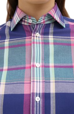 Женская хлопковая рубашка RALPH LAUREN синего цвета, арт. 290797831 | Фото 5 (Материал внешний: Хлопок; Рукава: Длинные; Длина (для топов): Стандартные; Женское Кросс-КТ: Рубашка-одежда; Принт: С принтом, Клетка; Стили: Кэжуэл; Драгоценные камни: Проставлено; Материал сплава: Проставлено; Нос: Не проставлено)