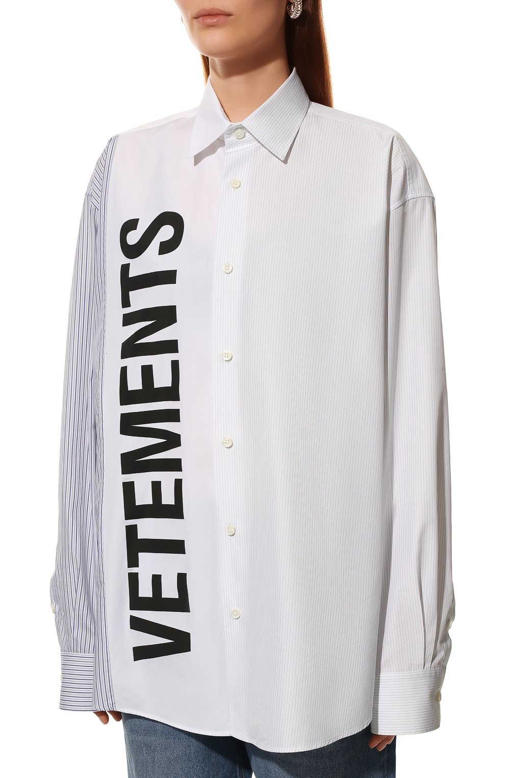 Хлопковая рубашка VETEMENTS голубого цвета по цене 114500 руб., арт. UA52SH650S 1012/W, фото 3 Хлопковая рубашка VETEMENTS, арт. UA52SH650S 1012/W, фото 3