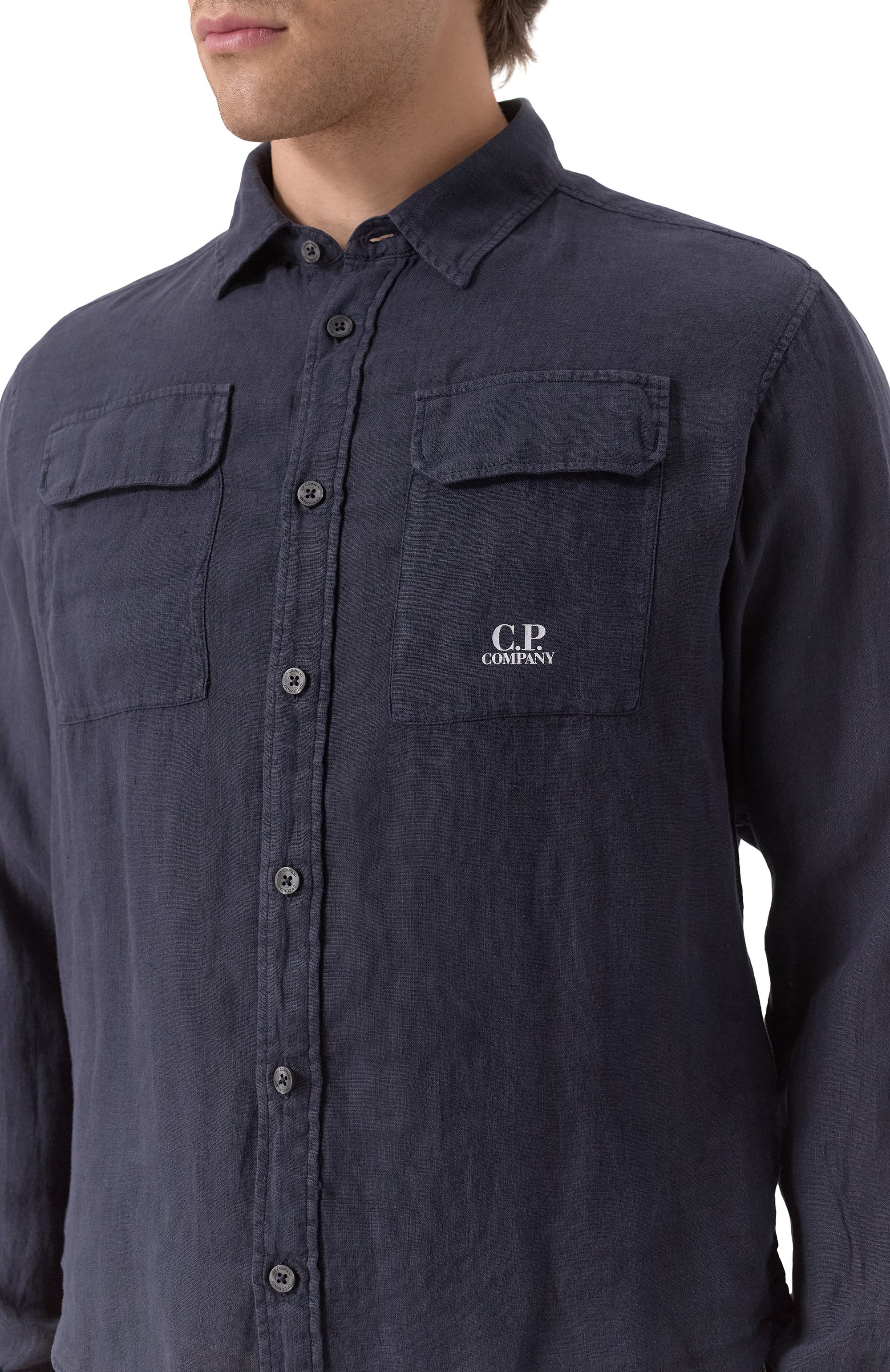 Льняная рубашка C.P. COMPANY темно-синего цвета по цене 31000 руб., арт. 18CMSH250A005415G, фото 5 Льняная рубашка C.P. COMPANY, арт. 18CMSH250A005415G, фото 5