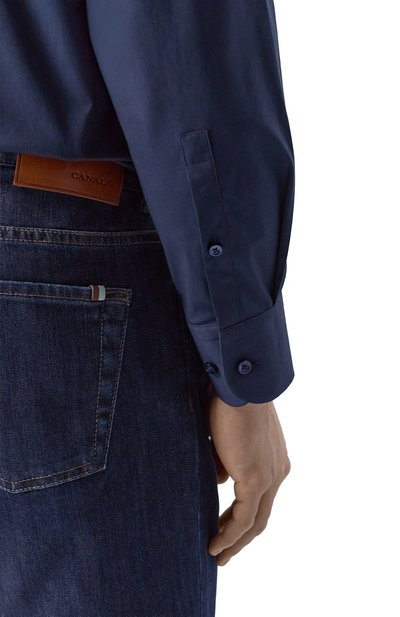 Хлопковая сорочка BOSS темно-синего цвета по цене 14950 руб., арт. 50555668, фото 5 Хлопковая сорочка BOSS, арт. 50555668, фото 5