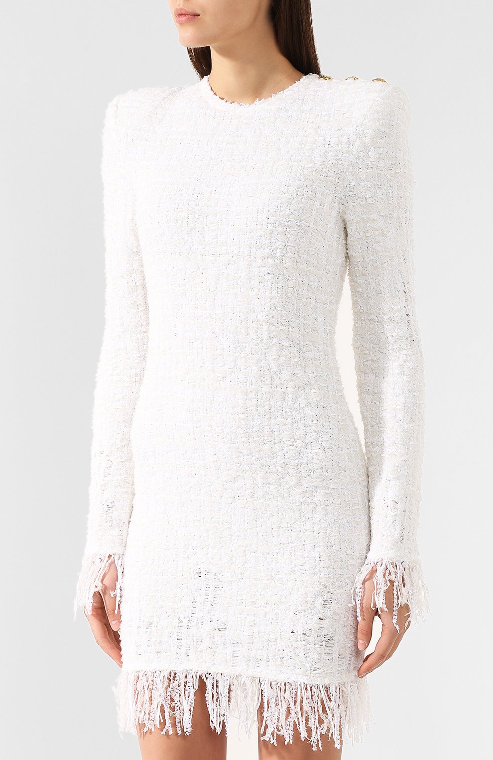 Буклированное платье BALMAIN белого цвета по цене 238500 руб., арт. RF16605/K290, фото 3 Буклированное платье BALMAIN, арт. RF16605/K290, фото 3