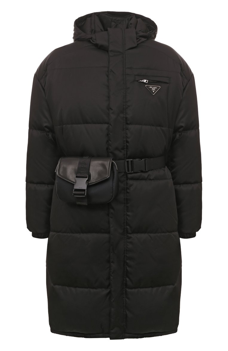 Мужская шерстяной пуховик PRADA черного цвета, арт. SGX871-1WQ8-F0002-212 | Фото 1 (Материал внешний: Шерсть; Рукава: Длинные; Длина (верхняя одежда): До колена; Мужское Кросс-КТ: шерсть и кашемир, пуховик-длинный; Стили: Кэжуэл; Материал сплава: Проставлено; Драгоценные камни: Проставлено)