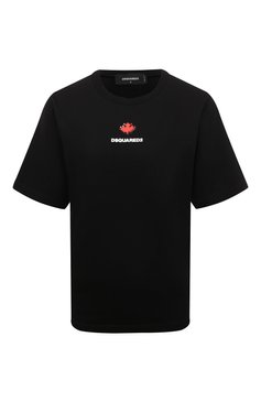 Женская хлопко�вая футболка DSQUARED2 черного цвета, арт. S75GD0358/S23009 | Фото 1 (Рукава: Короткие; Длина (для топов): Стандартные; Принт: С принтом; Материал сплава: Проставлено; Материал внешний: Хлопок; Стили: Спорт-шик; Женское Кросс-КТ: Футболка-одежда; Драгоценные камни: Проставлено)