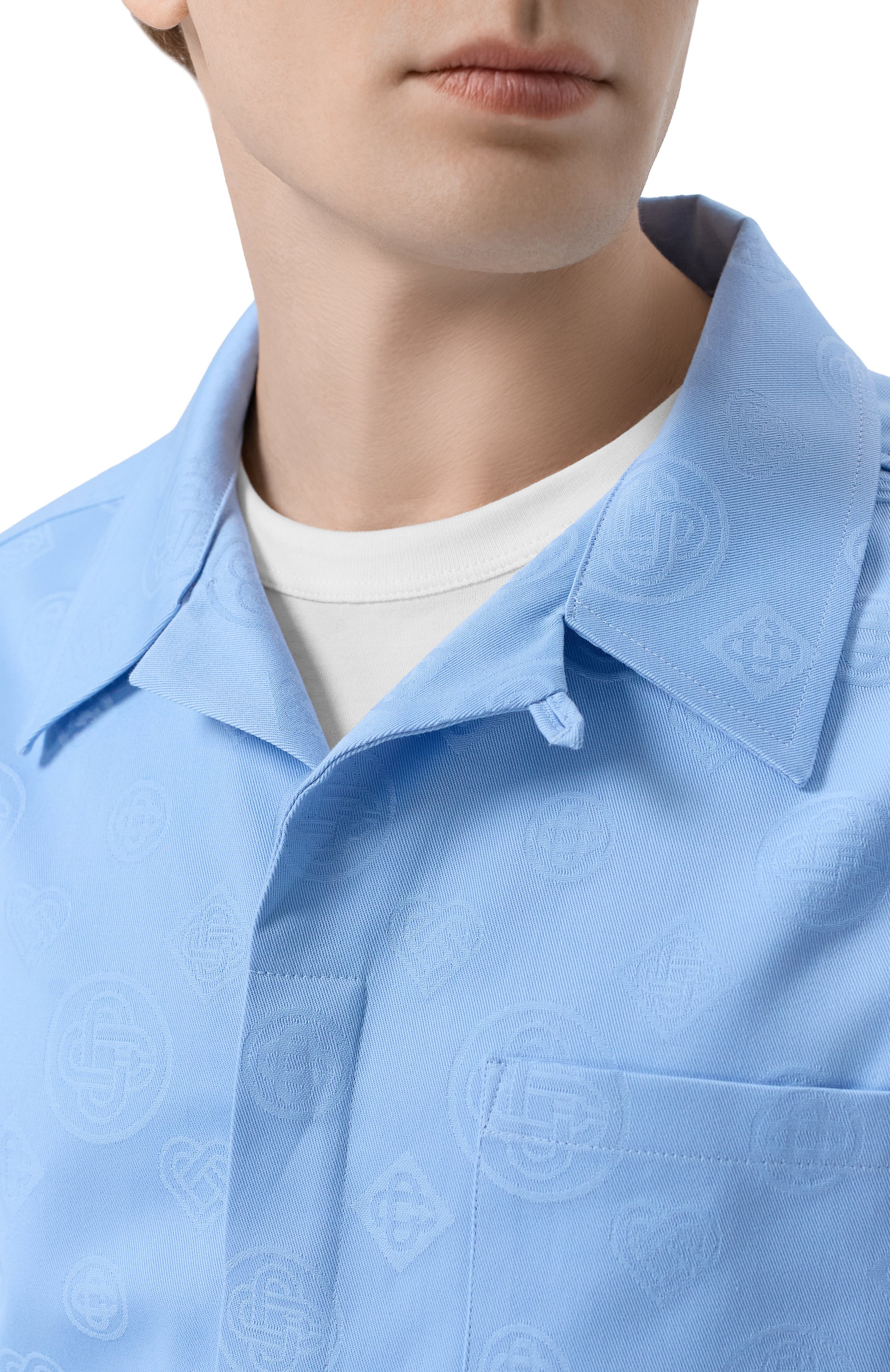 Хлопковая рубашка CASABLANCA голубого цвета по цене 79950 руб., арт. M-SP26-SH-228-03, фото 5 Хлопковая рубашка CASABLANCA, арт. M-SP26-SH-228-03, фото 5